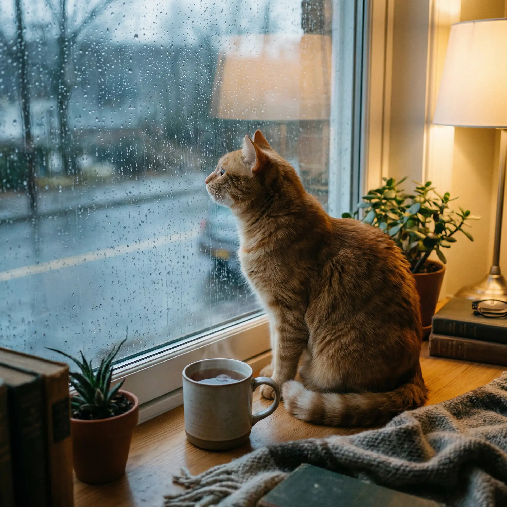 猫咪望着窗外的雨 - 哪里有nba直播